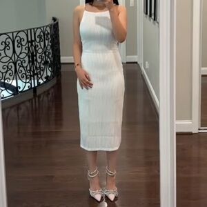 Rihoas White Ripple Effect Pearl Strap Dress